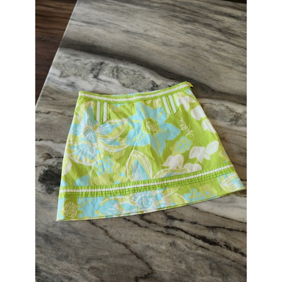 Lilly Pulitzer Jubilee Skort Skirt Green Floral‎ White Blue Size 2 - Picture 1 of 10